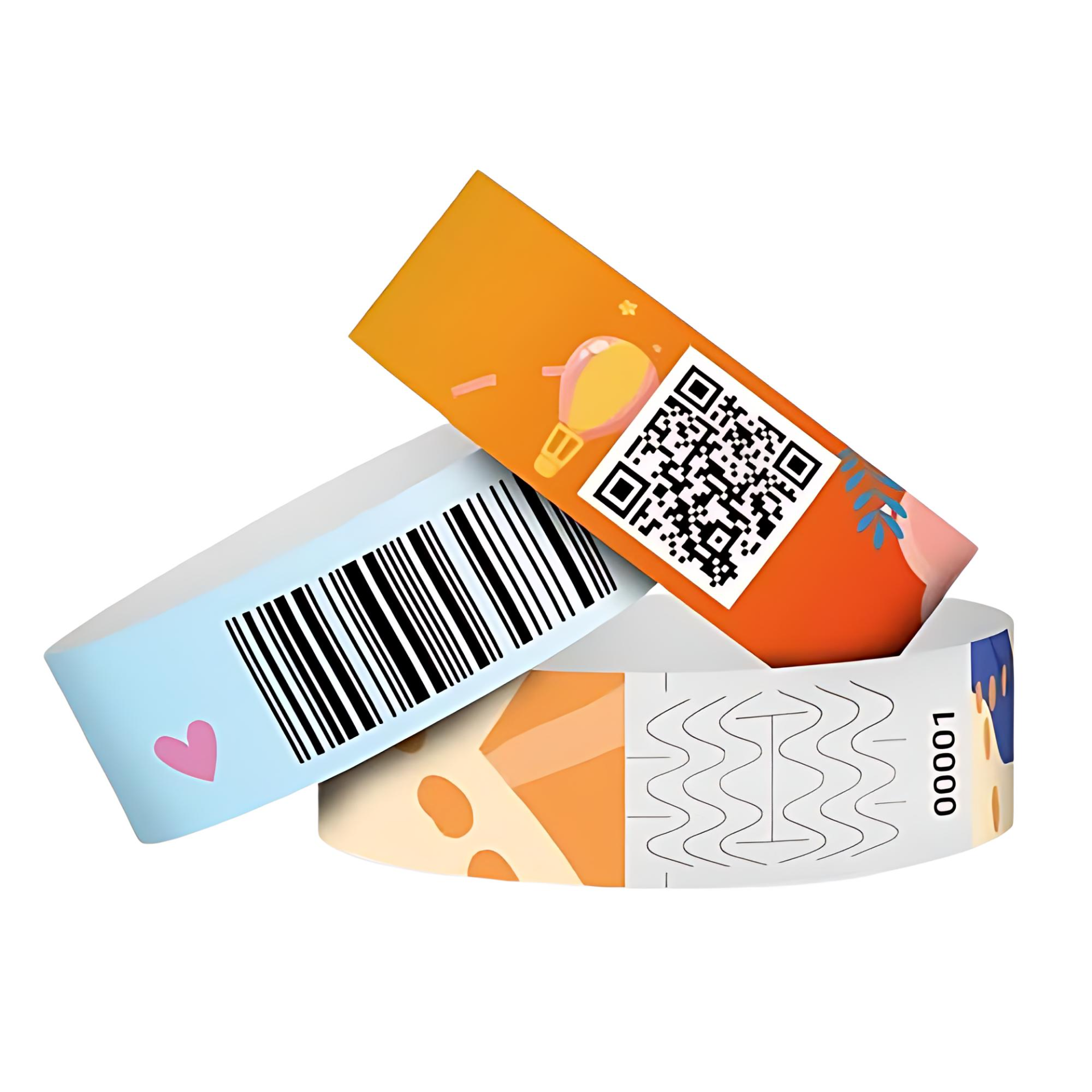 Pulseras Tyvek con código de barras y QR